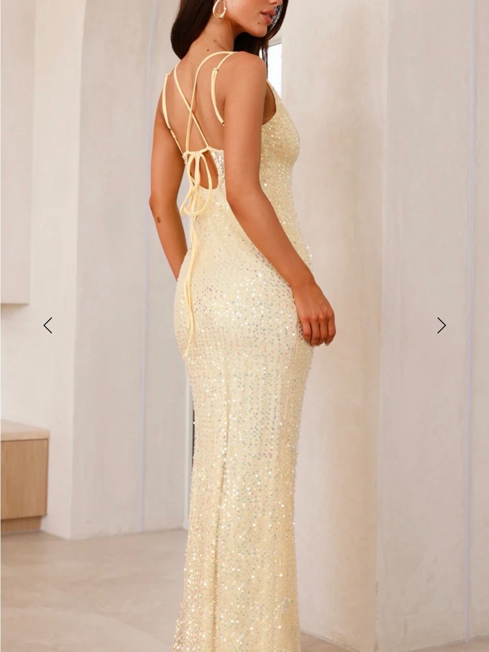 Hello Molly Pale Yellow Sequin Backless Gown